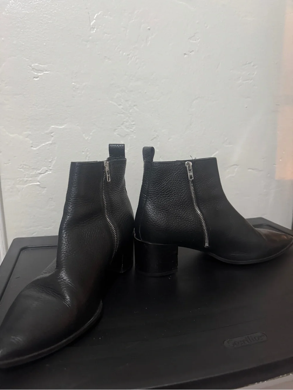 Everlane Black Leather Pointed Ankle Booties with Side Zip